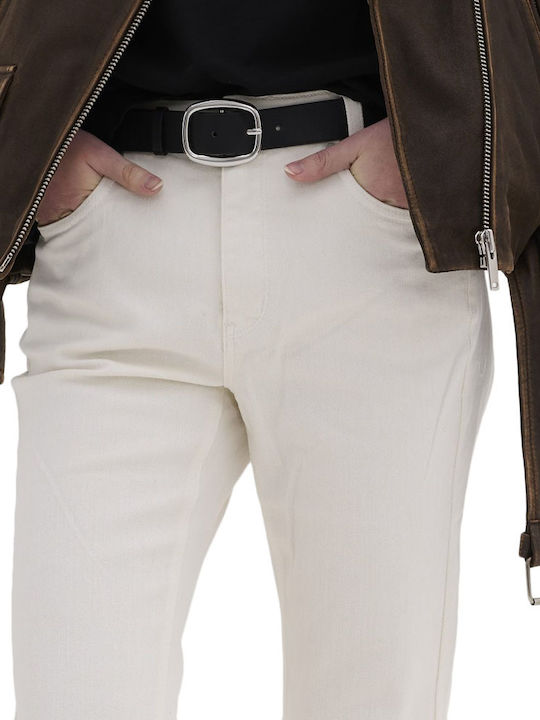 High Waist Women's Jean Trousers in Bootcut Fit Ecru