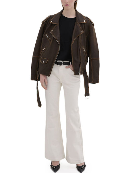 High Waist Women's Jean Trousers in Bootcut Fit Ecru