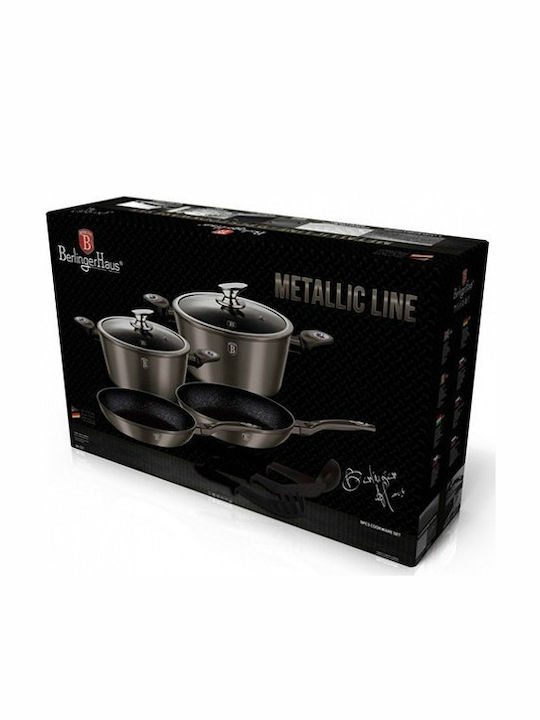 Berlinger Haus Metallic Line Cookware Set Made of Aluminum Aquamarine Collection with Stone Interior Coating 5 Pieces