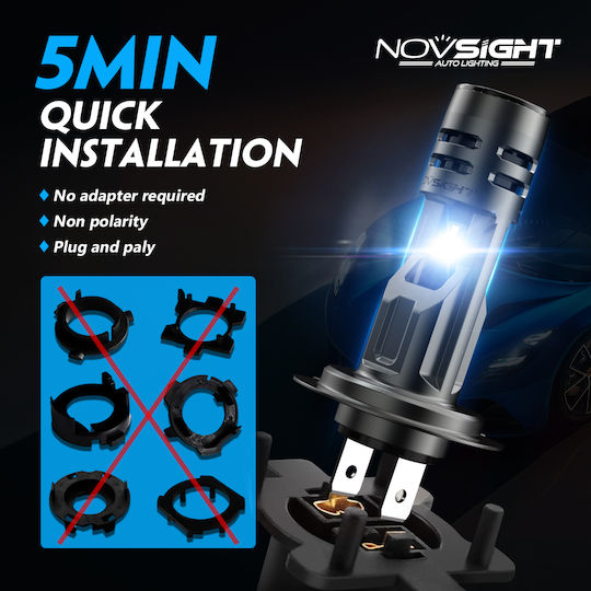 NovSight Lamps Car H7 LED 6500K Cold White 12V 60W 2pcs