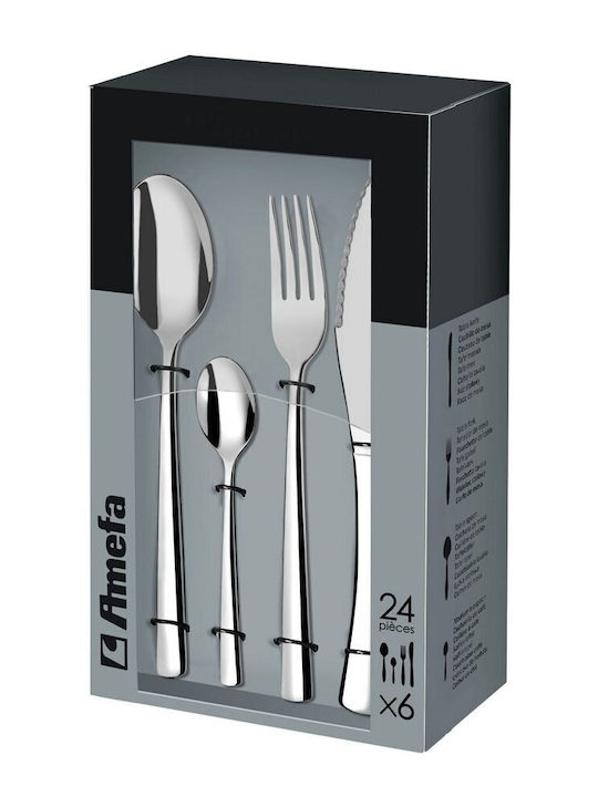 Amefa 24-Piece Stainless Steel 18/10 Silver Cutlery Set Manille