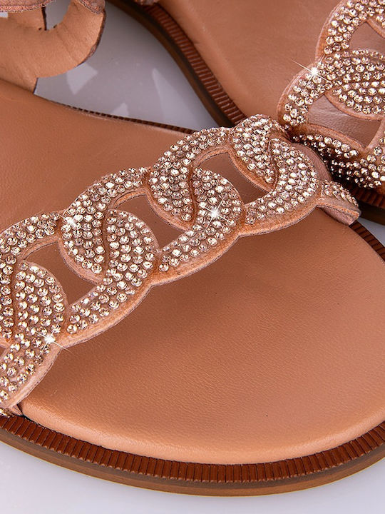 Leder Flache Sandalen Für Damen Rosa Gold