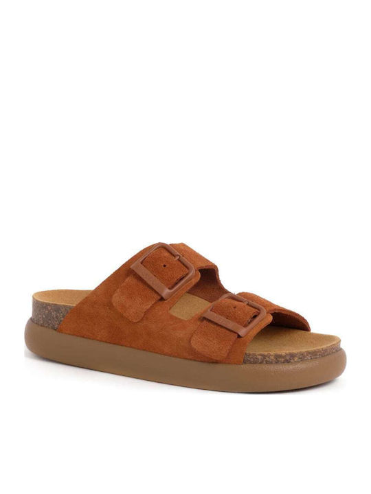 Noelle Leather Women's Flat Sandals Anatomic in Tabac Brown Color