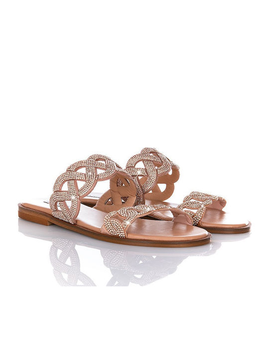 Leder Flache Sandalen Für Damen Rosa Gold