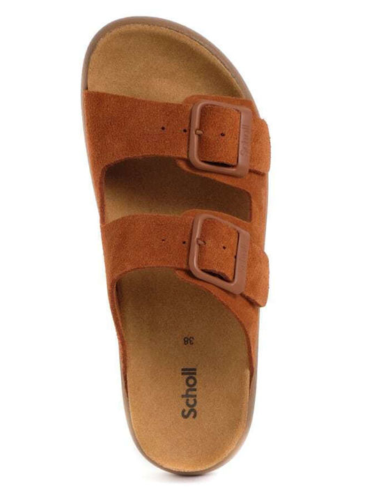 Noelle Leather Women's Flat Sandals Anatomic in Tabac Brown Color