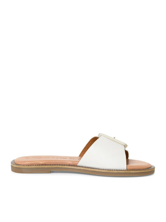 Leather Women's Flat Sandals in White Color
