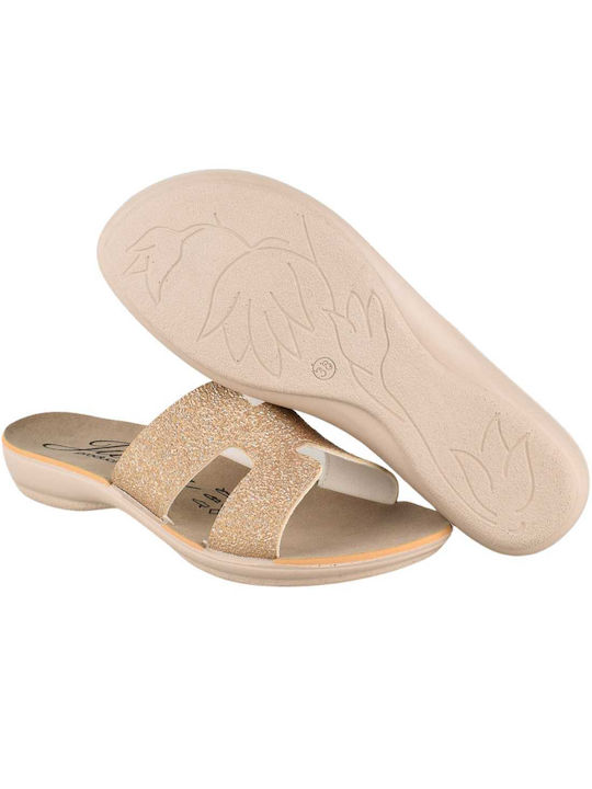 Vesna Women's Flat Sandals in Gold Color