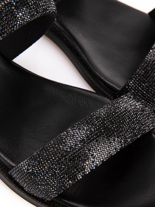 Leder Flache Sandalen für Damen in Schwarz Farbe