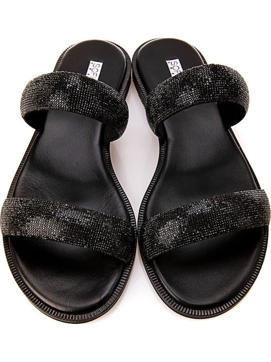 Leder Flache Sandalen für Damen in Schwarz Farbe