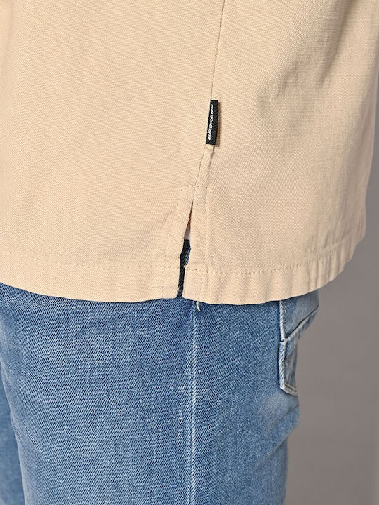 Μακρυμάνικo Λινό Overshirt σε Κανονική Γραμμή Μπεζ