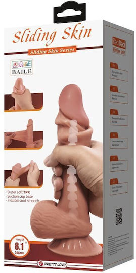 Pretty Love Sliding Skin Series Realistic Dildo Sliding Brown Skin Suction Cup 20.6 Cm
