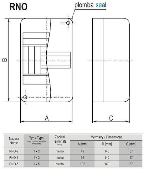 Elektro Plast Wall mounted 3-Elements Fuse Box with 1 Row W66xH140xD67mm