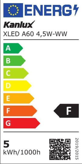 Kanlux Λάμπα LED 4.5W 105mm για Ντουί B22 και Σχήμα A60 Θερμό Λευκό 450lm