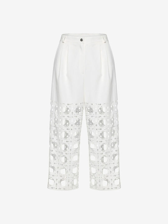 Cut Cuutur Women's High-waisted Fabric Capri Trousers White