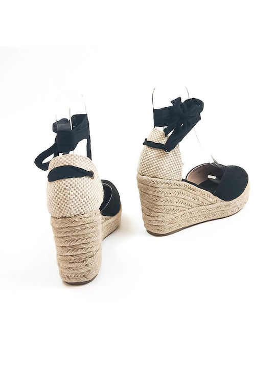 Летни дамски платформи в стил еспадрили Black Beige
