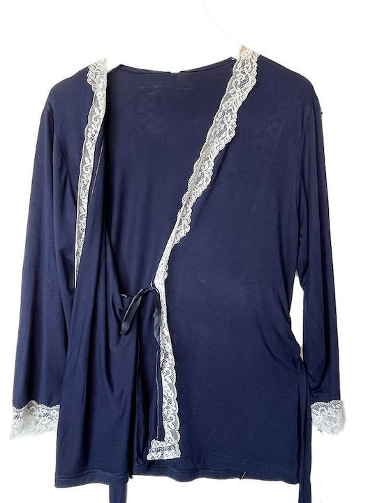 Sorrisino Summer Women's Cotton Robe with Pyjama Navy Blue