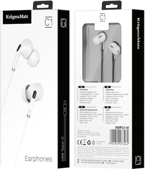 Kruger & Matz C1 In-Ear Freisprecheinrichtung Kopfhörer mit Stecker USB-C Weiß