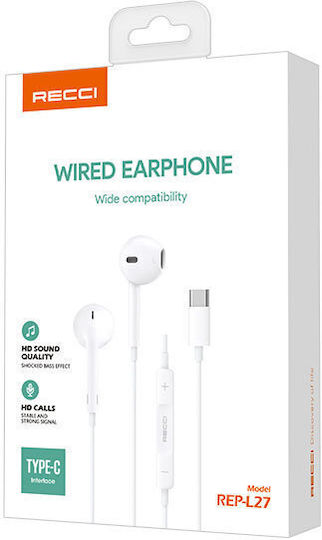 Recci Rep-l27 In-ear Handsfree Ακουστικά με Βύσμα USB-C Λευκό