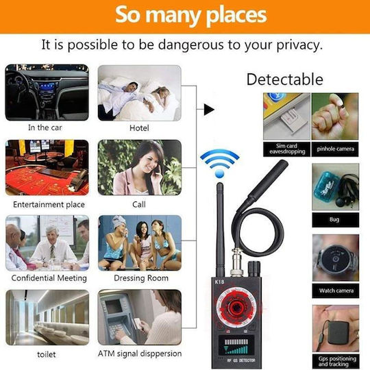Camera, Bug & GPS Tracker Detector 1-8000MHz