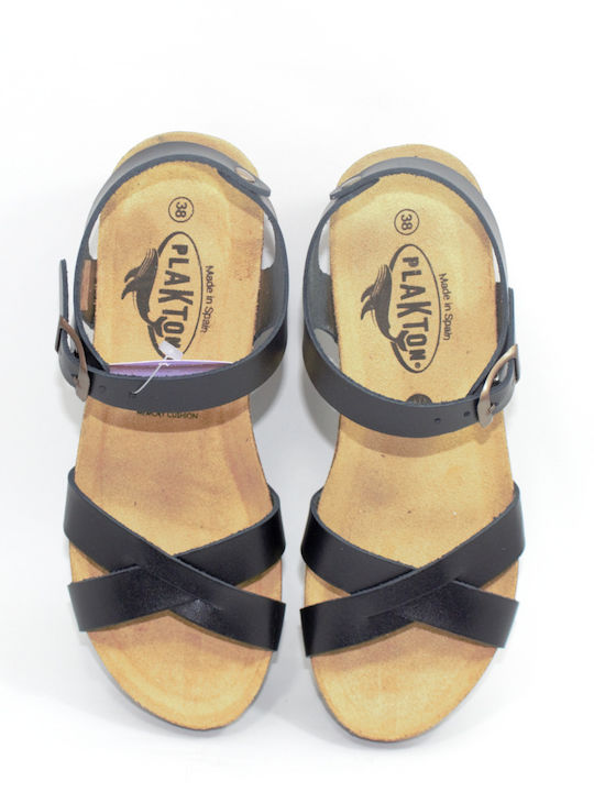 Women's Leather Anatomical Sandals Plakton Houston Black
