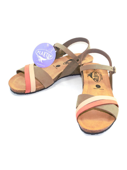 Γυναικεία Ανατομικά Δερμάτινα Σανδάλια Plakton Khaki Rose Nude