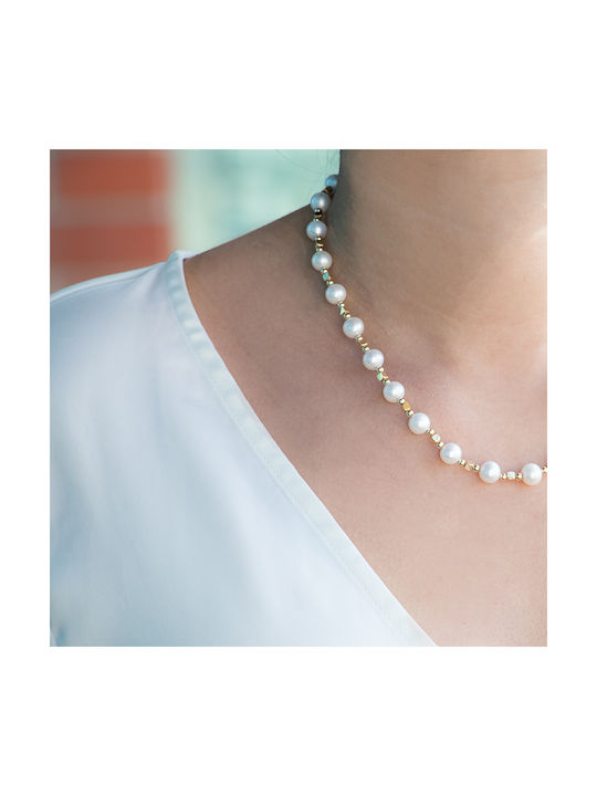 Margaritari Necklace Double from Gold 14K with Pearls