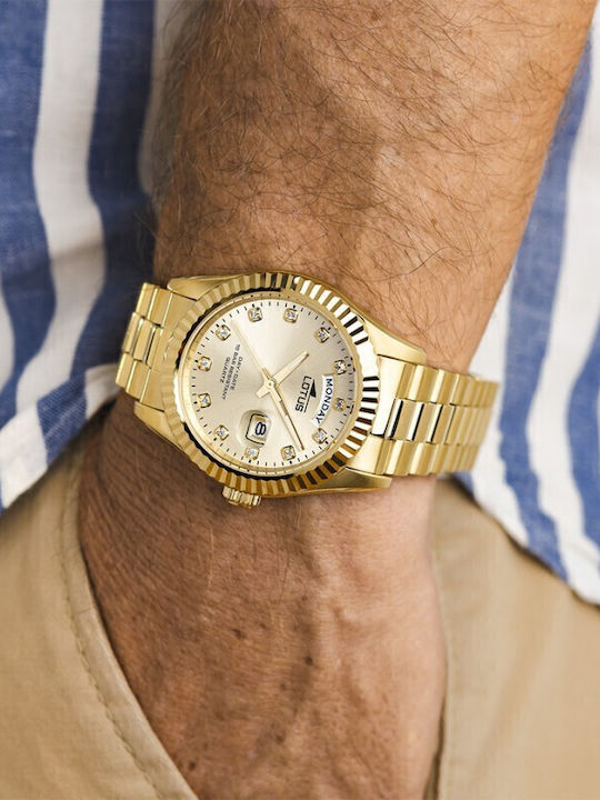 Lotus Watches Men's Watch 41mm Battery with Gold Metal Bracelet
