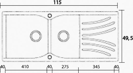 Sanitec Classic Drop-In Spüle Links aus Verbundgranulat B115xT50cm Granite Green
