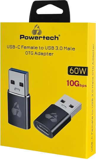 Powertech Usb 3.0 Converter USB-A male to USB-C female Gray 1pcs