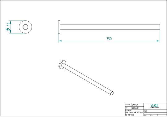 Verdi Omicron Single Wall-Mounted Bathroom Rail Black Matt
