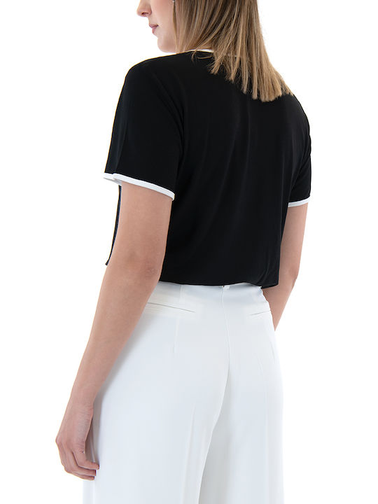 Women's Blouse Short Sleeve White-Black