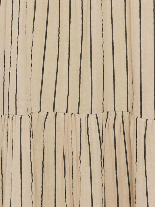 Καλοκαιρινό Maxi Φόρεμα με Βολάν Beige