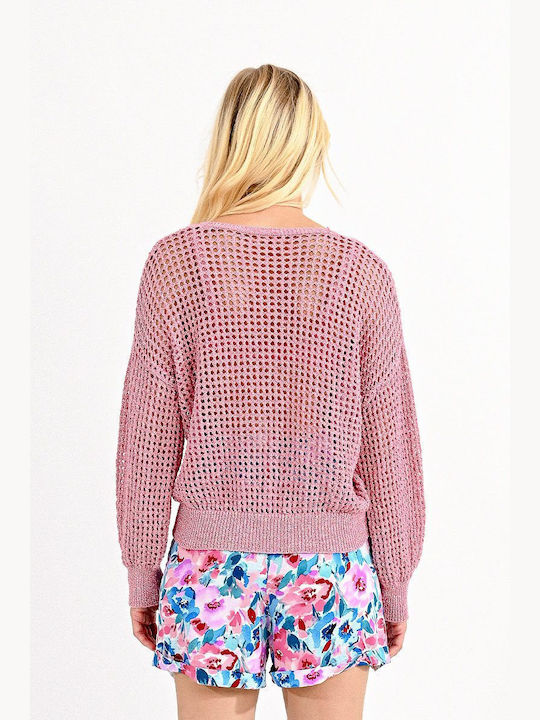 Molly Bracken Women's Sweater with V Neckline Pink