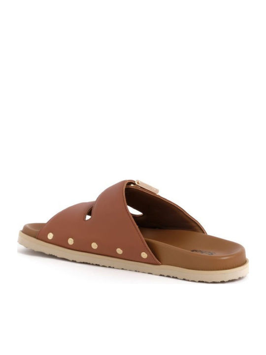 Women's Flat Sandals in Tabac Brown Color