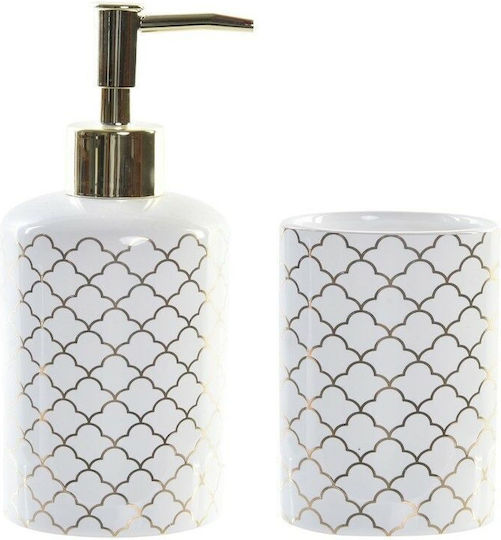 DKD Home Decor Set De Accesorii Pentru Baie Metalic Alb 2 Bucăți
