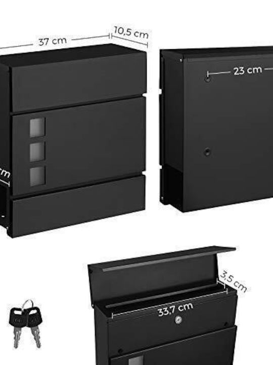 Songmics Outdoor Mailbox Metallic in Black Color 37x10.5x37cm