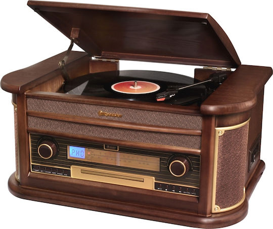 Roadstar HIF-1996D+BT Turntables with Preamp and Built-in Speakers Brown