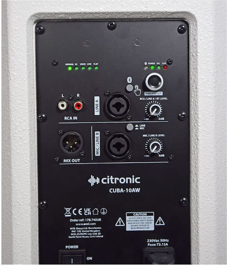 Citronic CUBA-10AW 178.740UK Αυτοενισχυόμενο Ηχείο PA 270W με Woofer 10" 31.3x30.7x50.7εκ. σε Λευκό Χρώμα