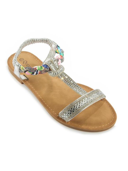 Fshoes Women's Flat Sandals in Silver Color