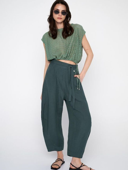 Ale - The Non Usual Casual Women's Linen Trousers in Relaxed Fit Green