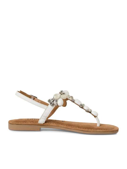 Leder Flache Sandalen für Damen in Weiß Farbe