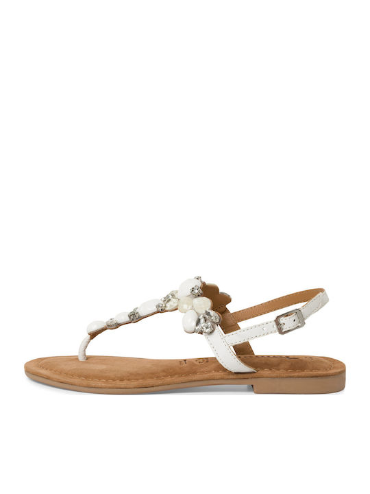 Leder Flache Sandalen für Damen in Weiß Farbe