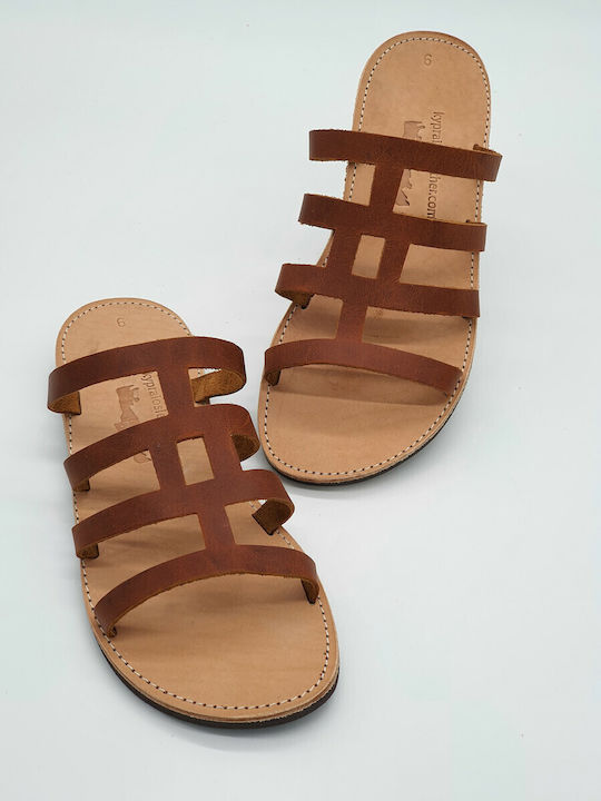 Kypraiosleather Leather Women's Flat Sandals in Brown Color