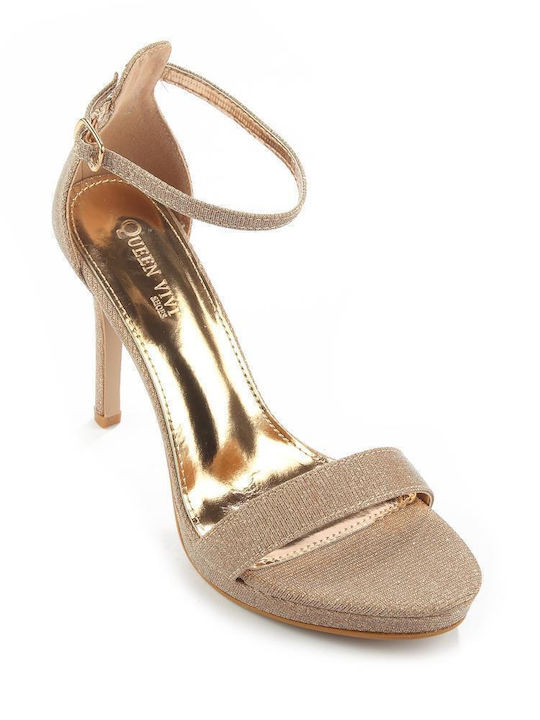 Fshoes Platform Women's Sandals Beige with Thin High Heel