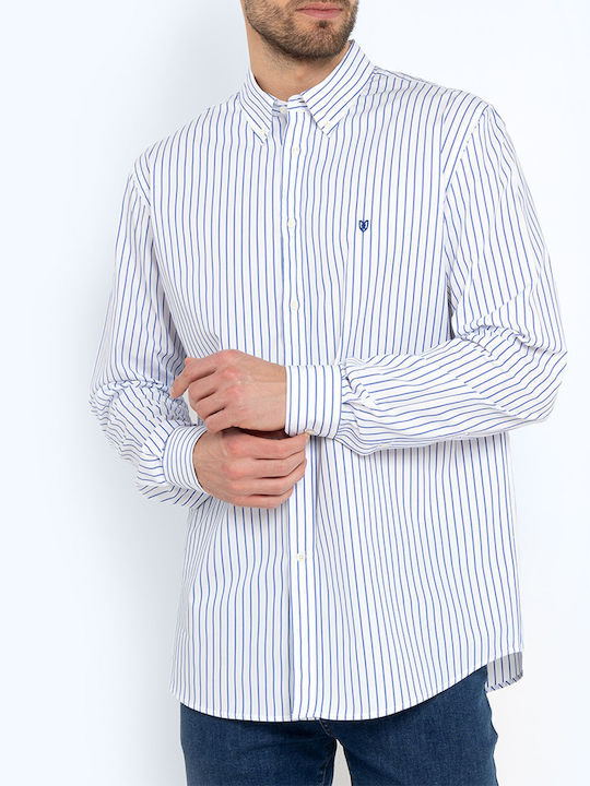 The Bostonians Men's Shirt Long Sleeve Cotton Striped Light Blue