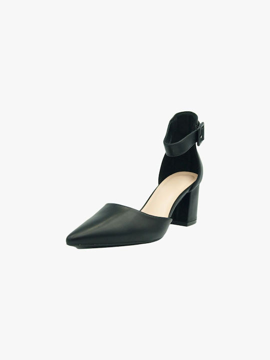 Joya Pointed Toe Black Heels with Strap