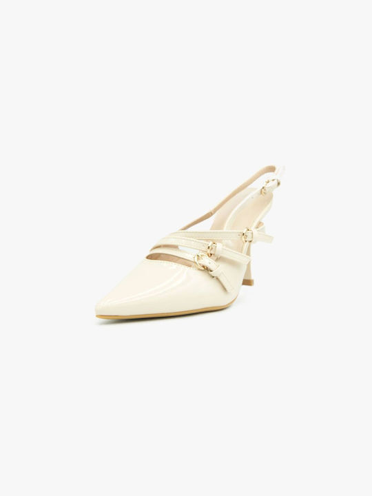 Joya Pointed Toe Beige Heels with Strap