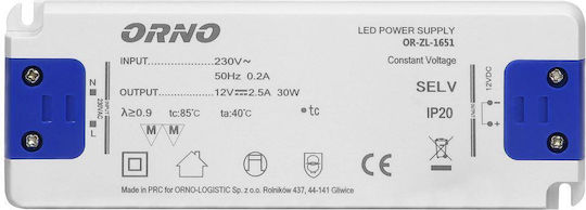 Orno LED Захранване IP20 Мощност 30W с Изходно Напрежение 12V