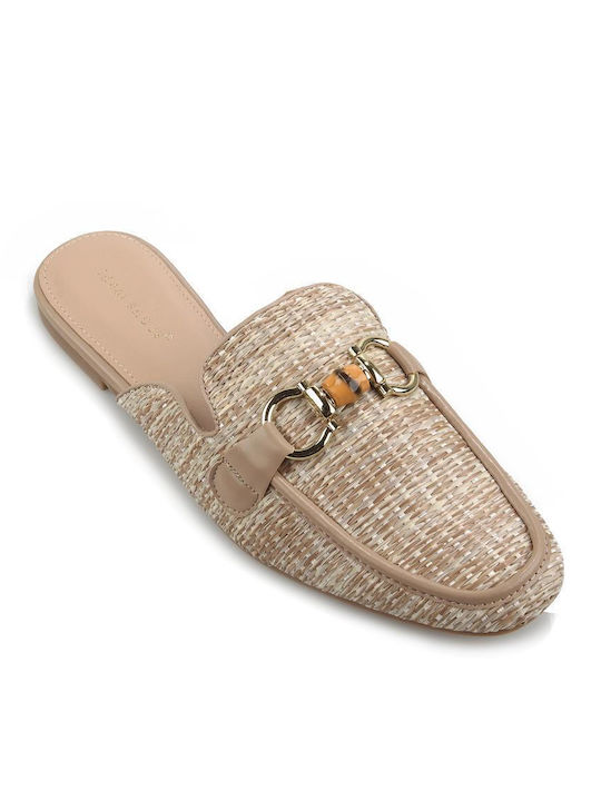 Fshoes Flat Mules σε Μπεζ Χρώμα