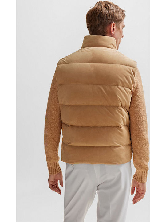 Vestă reversibilă pentru bărbați Boss din piele întoarsă și bumbac, mărimea L, bej Vestă reversibilă pentru bărbați Boss din piele întoarsă și bumbac, mărimea L, bej